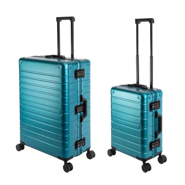 Oslo | 2er Set | Trolleys mit 4 Rollen | Aluminium Hartschale | Handgepäck + Reisekoffer L
