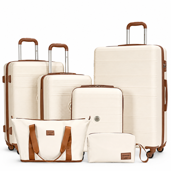 Travelhouse Bari Kofferset mit Reisetasche XS+S+M+L Weiß | Polycarbonat-Hartschale | TSA-Schloss, Volumenerweiterung