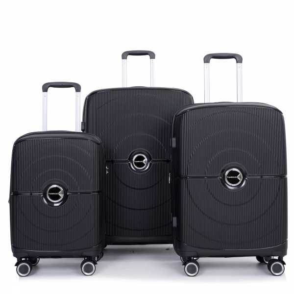 Pisa - PP Hartschalen Reisekoffer Set - Schwarz | Mit Volumenerweiterung +20% | TSA | 360° Rollen