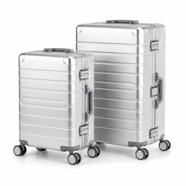 Travelhouse Oslo Kofferset M+L Silber | Aluminium-Hartschale | TSA-Schloss, Aluminiumrahmen