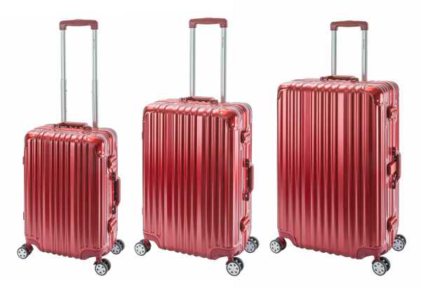 London | 3er Koffer Set | Trolleys 4 Rollen | Polycarbonat Hartschale | Alu-Rahmen | Handgepäck + Reisekoffer M + L