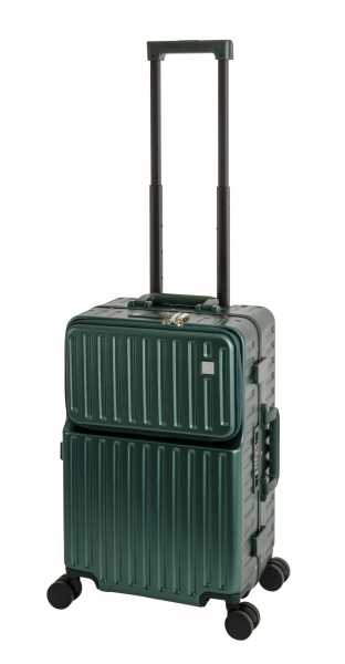 Roma Handgepäck Koffer, Vortasche mit TSA, Powerbank Anschluss, Alu-Rahmen, Hartschale, Trolley, Schwarz, 55x35x23 cm