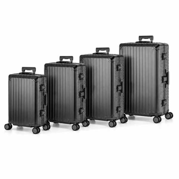 Travelhouse Tokyo Kofferset S+M+L+XL Schwarz | Aluminium-Hartschale | TSA-Schloss, Aluminiumrahmen