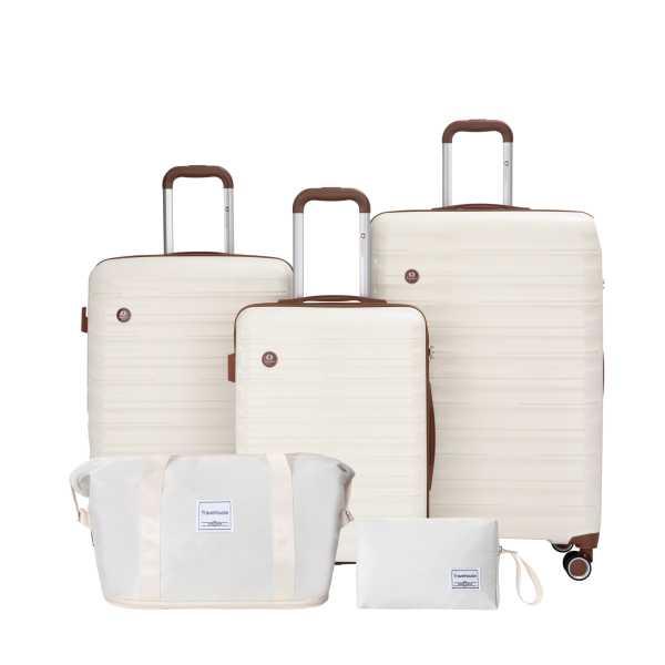 Ascona Gepäck-Set, 5-teilig, Koffer mit Rollen, Hardcase, Reisetasche und Kulturtasche, Handgepäck-Set - Creme/Weiß