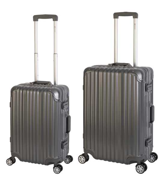 London | 2er Set | Trolleys mit 4 Rollen | Polycarbonat Hartschale Alu-Rahmen | Handgepäck + Reisekoffer M