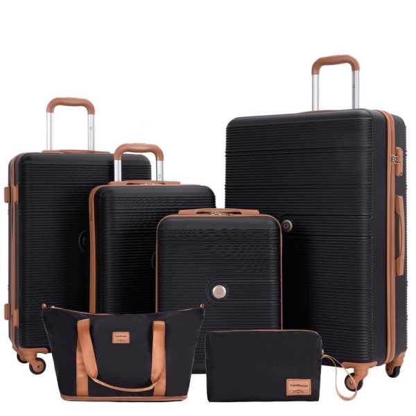 Bari Gepäck Set, 6-teilig, 4 Koffer mit Rollen, Reisetasche und Kulturtasche, Handgepäck - Schwarz