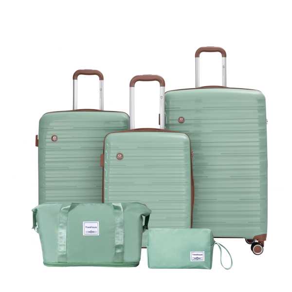 Ascona Gepäck-Set, 5-teilig, Koffer mit Rollen, Hardcase, Reisetasche und Kulturtasche, Handgepäck-Set - Grün