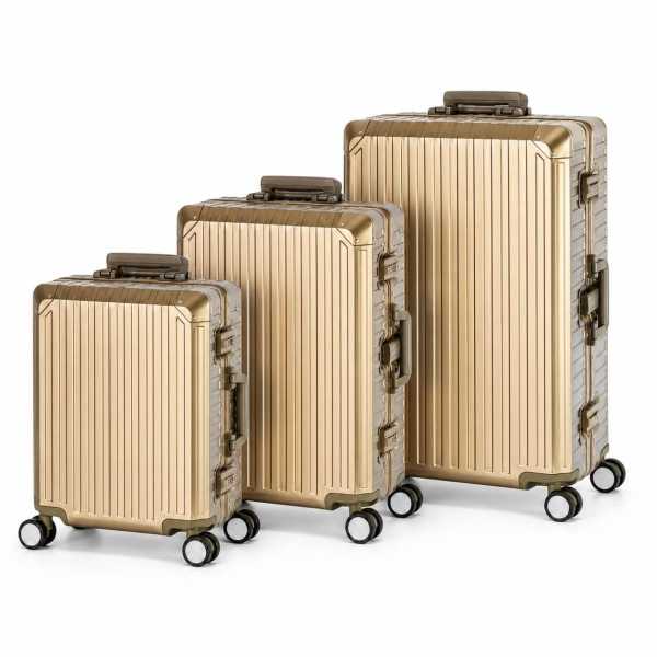 Travelhouse Tokyo Kofferset S+M+L Gold | Aluminium-Hartschale | TSA-Schloss, Aluminiumrahmen