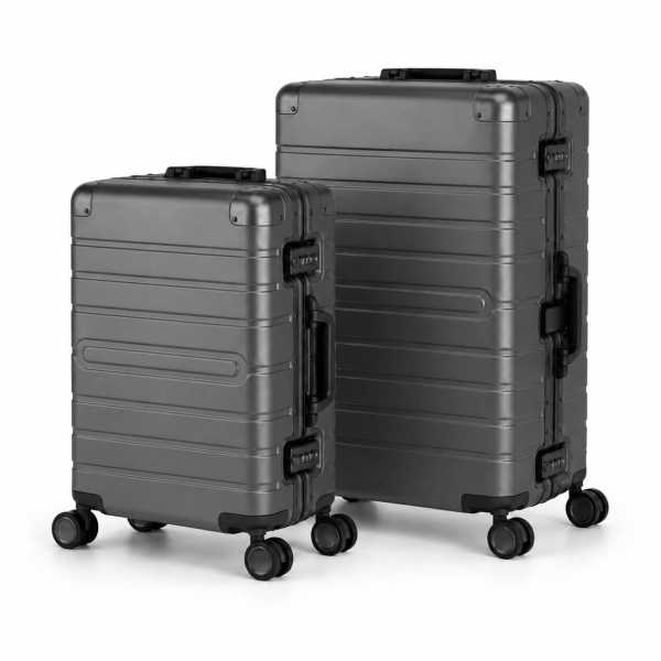 Travelhouse Oslo Kofferset M+L Grau | Aluminium-Hartschale | TSA-Schloss, Aluminiumrahmen