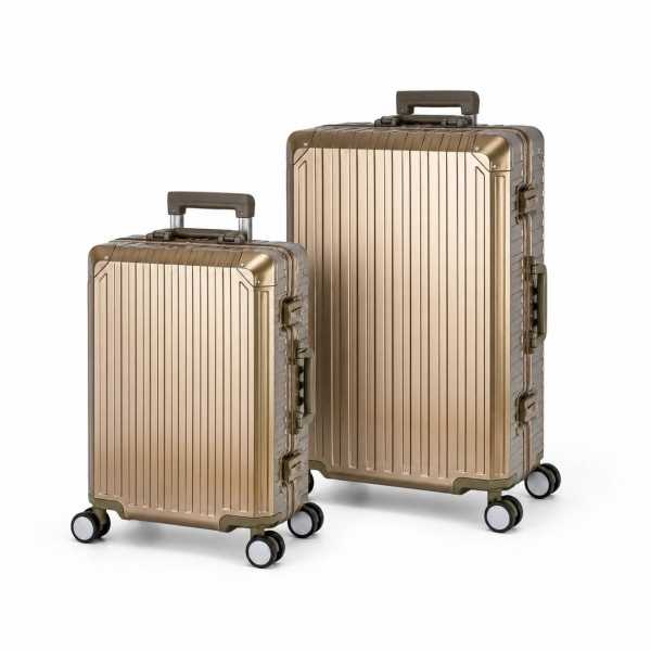 Travelhouse Tokyo Kofferset M+L Gold | Aluminium-Hartschale | TSA-Schloss, Aluminiumrahmen