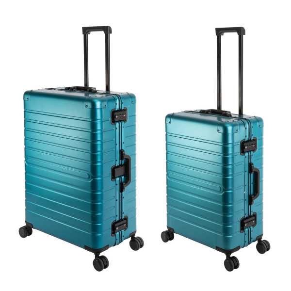 Travelhouse Oslo Alu Reisekoffer Blau M-65cm & L-75cm Hartschalenkoffer Reise Trolley Koffer Set