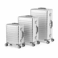 Travelhouse Oslo Kofferset S+M+L Silber | Aluminium-Hartschale | TSA-Schloss, Aluminiumrahmen