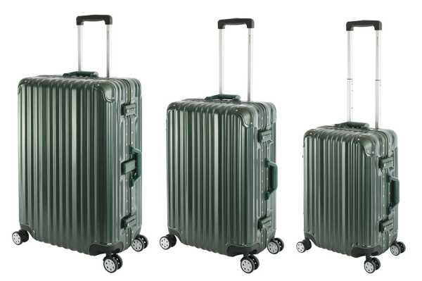 London | 3er Koffer Set | Trolleys 4 Rollen | Polycarbonat Hartschale | Alu-Rahmen | Handgepäck + Reisekoffer M + L