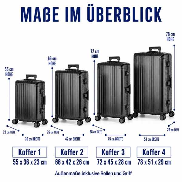 Travelhouse Tokyo Kofferset S+M+L+XL Gold | Aluminium-Hartschale | TSA-Schloss, Aluminiumrahmen