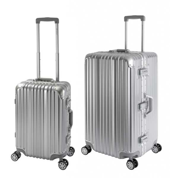 London | 2er Set | Trolleys 4 Rollen | Polycarbonat Hartschale | Alu-Rahmen | Handgepäck + Sport Koffer Trunk Gold