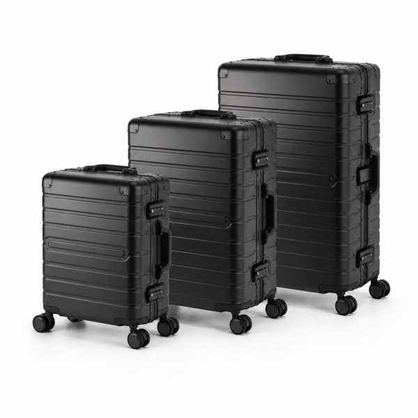 Travelhouse Oslo Kofferset S+M+L Schwarz | Aluminium-Hartschale | TSA-Schloss, Aluminiumrahmen