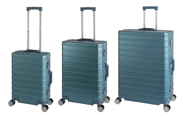 Kyoto | 3er Set | Trolleys mit 4 Rollen | Aluminium Hartschale | Handgepäck + Reisekoffer M + L