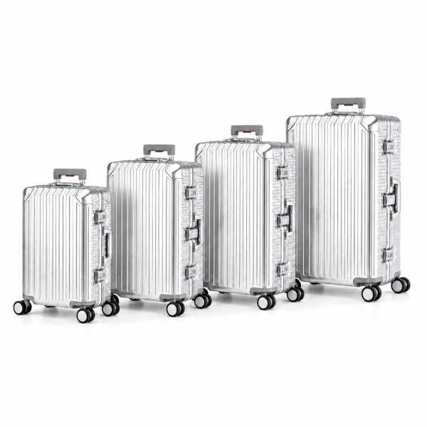 Travelhouse Tokyo Kofferset S+M+L+XL Silber | Aluminium-Hartschale | TSA-Schloss, Aluminiumrahmen