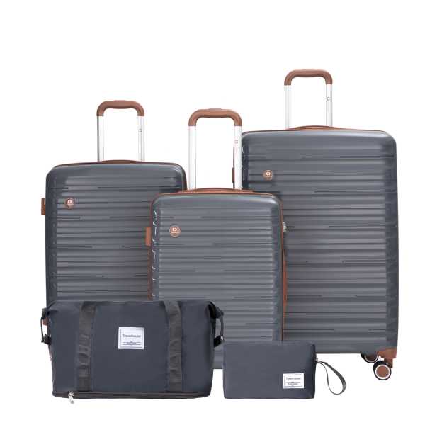 Ascona Gepäck-Set, 5-teilig, Koffer mit Rollen, Hardcase, Reisetasche und Kulturtasche, Handgepäck-Set - Grau